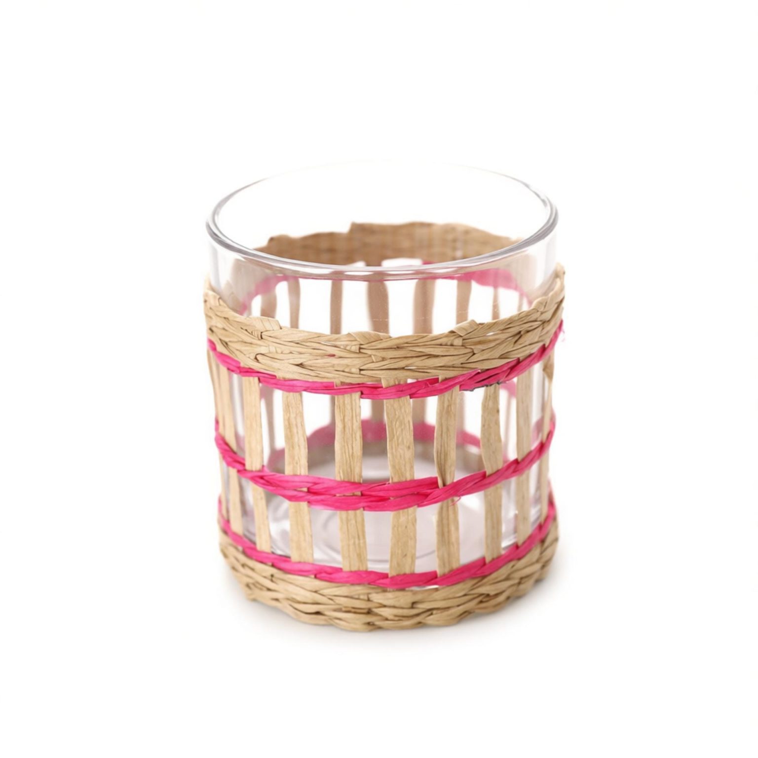 Pink Stripes Handwoven Seagrass Glass Tumbler | WovenNatural