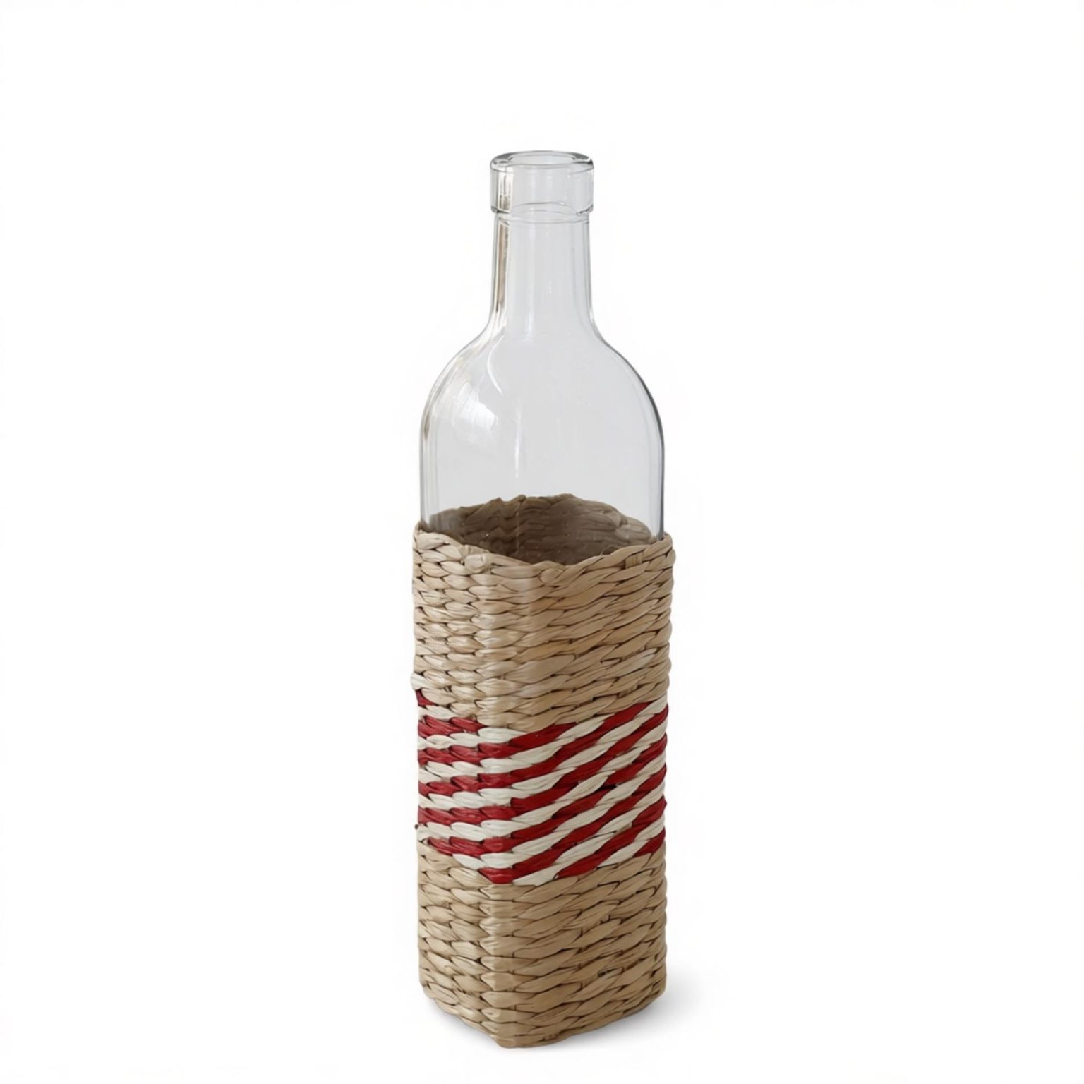 Red & White Stripes Seagrass Wine Bottle Cover | WovenNatural