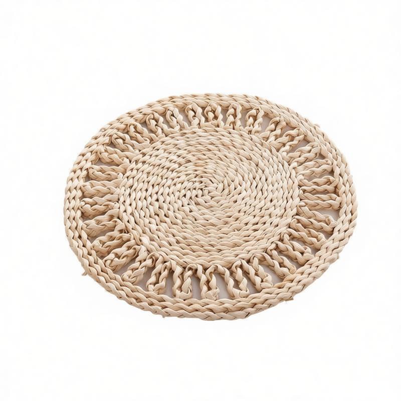 Round Handwoven Seagrass Placemat with Openwork Border - WovenNatural
