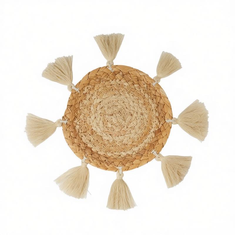 Round Handwoven Seagrass Placemat with Tassels - WovenNatural