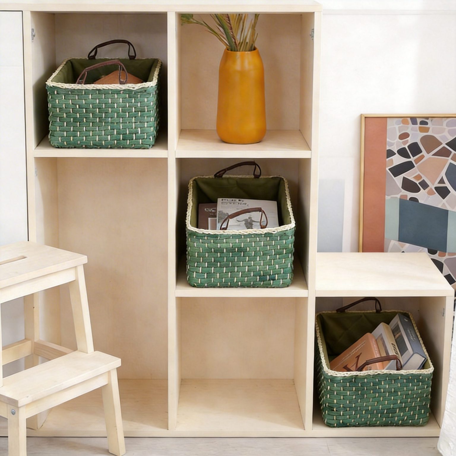 Woven Storage Basket Set, Custom Color Wicker Organizer Bins for Home Organization
