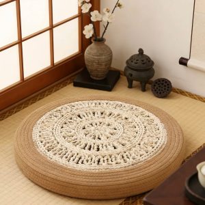 Japanese zen style handcrochet cotton cushion, for tatami room and meditation spaces
