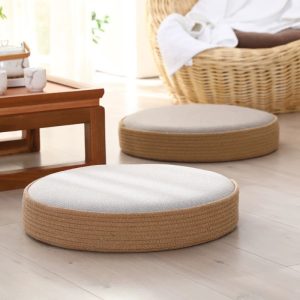 Natural handwoven cotton floor cushion for living room, rustic home decor