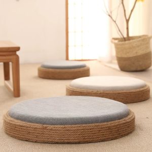 Multi-color floor cushion set, linen cotton material for rustic farmhouse wholesale