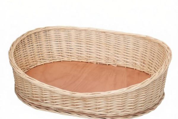 Handmade natural wicker woven pet bed with soft cushion, eco-friendly willow dog bed for home decor and pet comfort